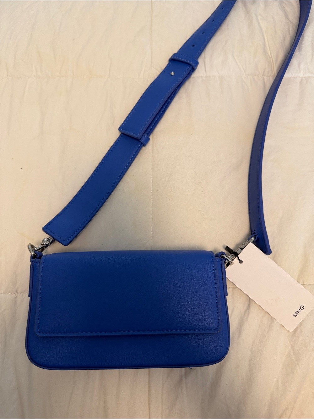 Mango Cobalt Blue Leather Crossbody Bag